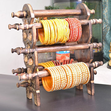 Santarms Wooden Bangle Stand Best for Home Decor Made in India Women Gift to Your Loved One Bangles Or Chudi | Churi - Holder 8 Removable Rods