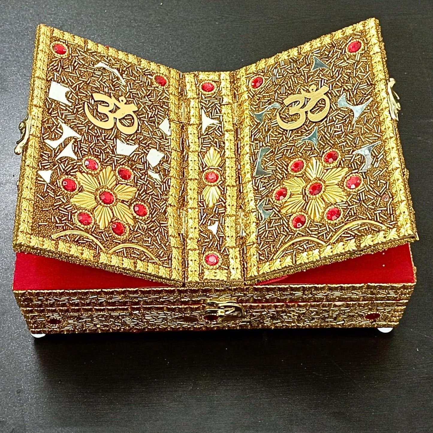 Santarms Handmade Wood Geeta Box for Reading - Geeta Stand Fordable bhagwat Geeta Stand Box | Book Stand Pooja Bhagwat Ramayan Holder Gita Ramayanam Book with Stand Box bhagwat Geeta Box