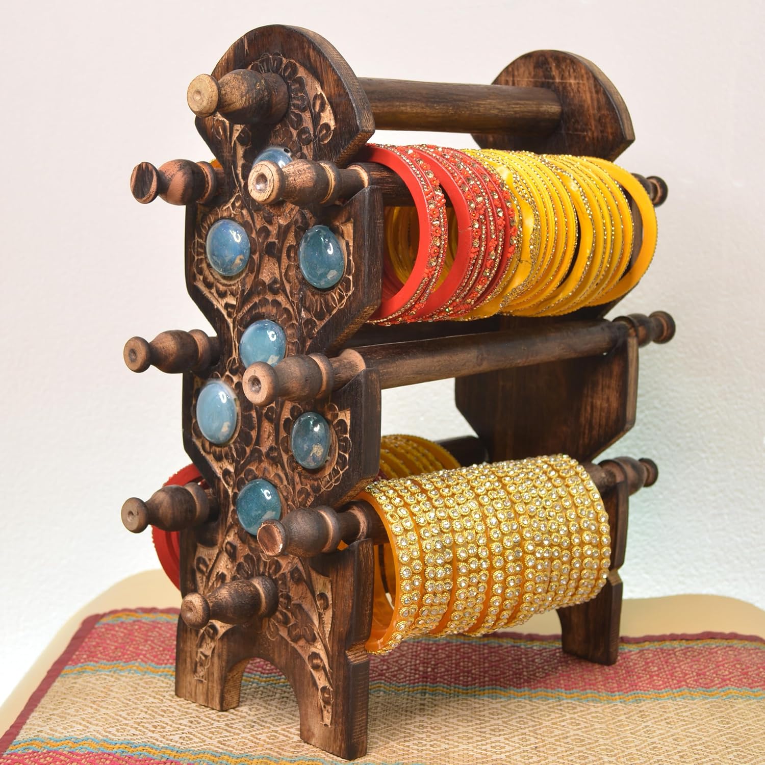 santarms Stylish Wooden Bangle Stand for Women Organizer chudi Holder New churi Bengals Wardrobe Bangles - 6 Rod Bangle Stand