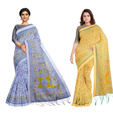 Hira Silk Kalamkari Saree with Unstitched Blouse Piece for Women - Pack of 2