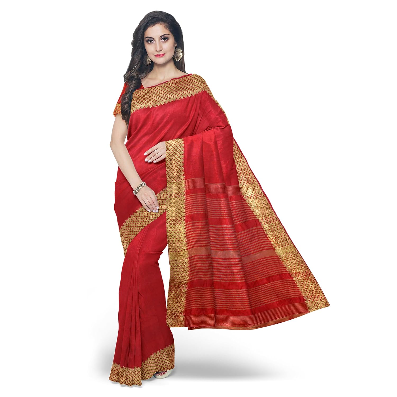 Hira Silk Kanjivaram Saree for Women, Banarasi Silk Saree/Sari with Unstitched Blouse Piece, Red