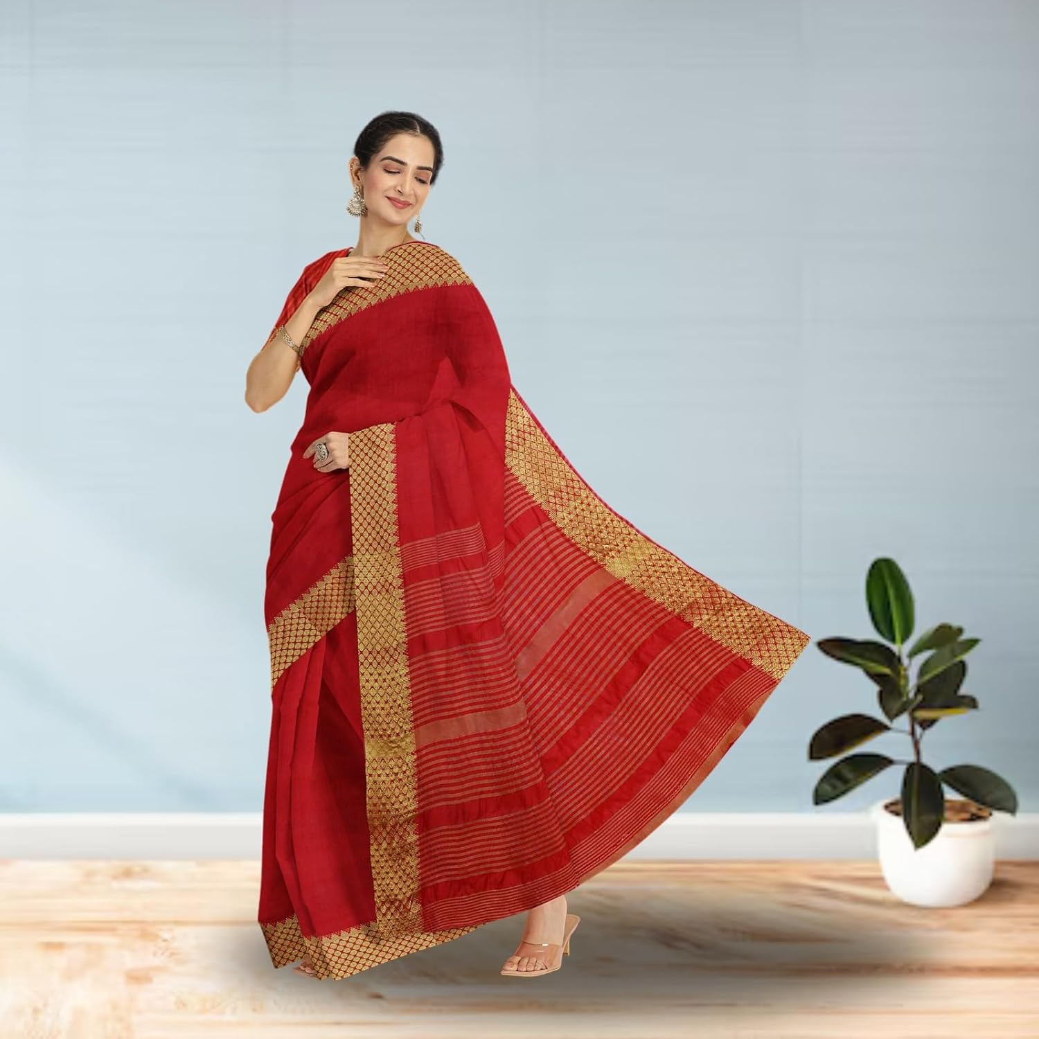 Hira Silk Kanjivaram Saree for Women, Banarasi Silk Saree/Sari with Unstitched Blouse Piece, Red