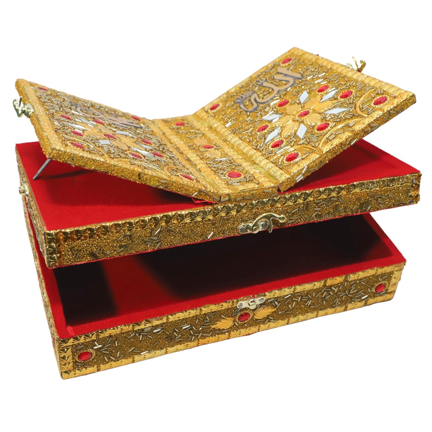 Foldable wooden Quran stand with latch closure