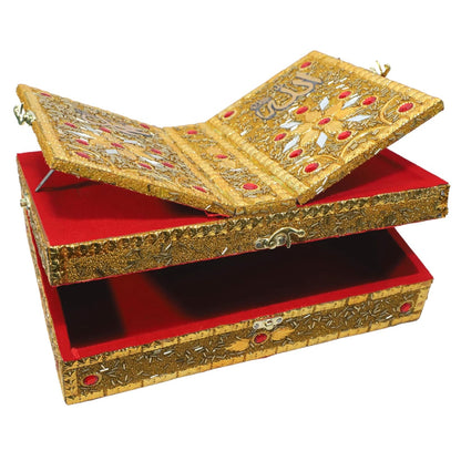 Foldable wooden Quran stand with latch closure