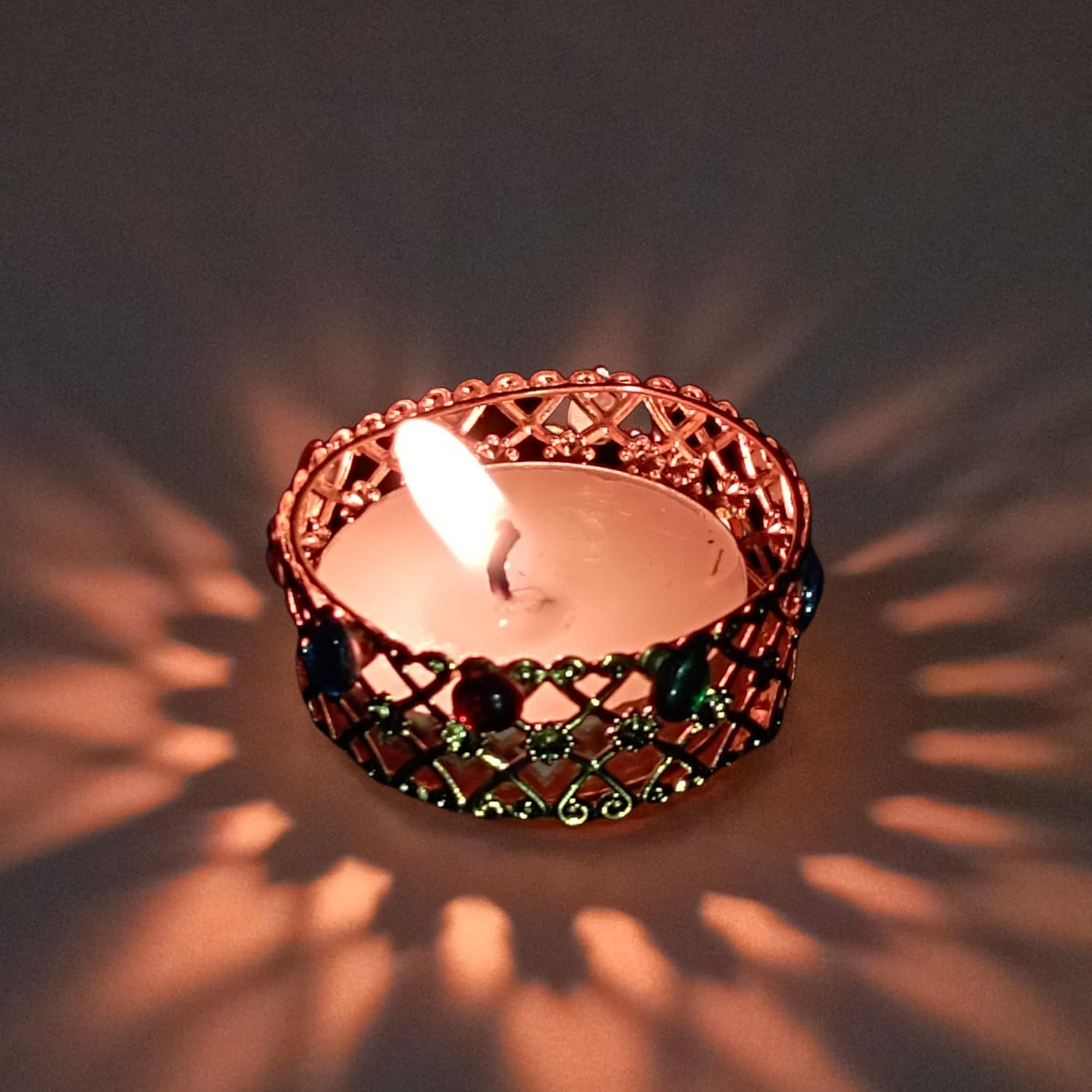 Golden Red Decorative Tea Light Set – Handcrafted Design