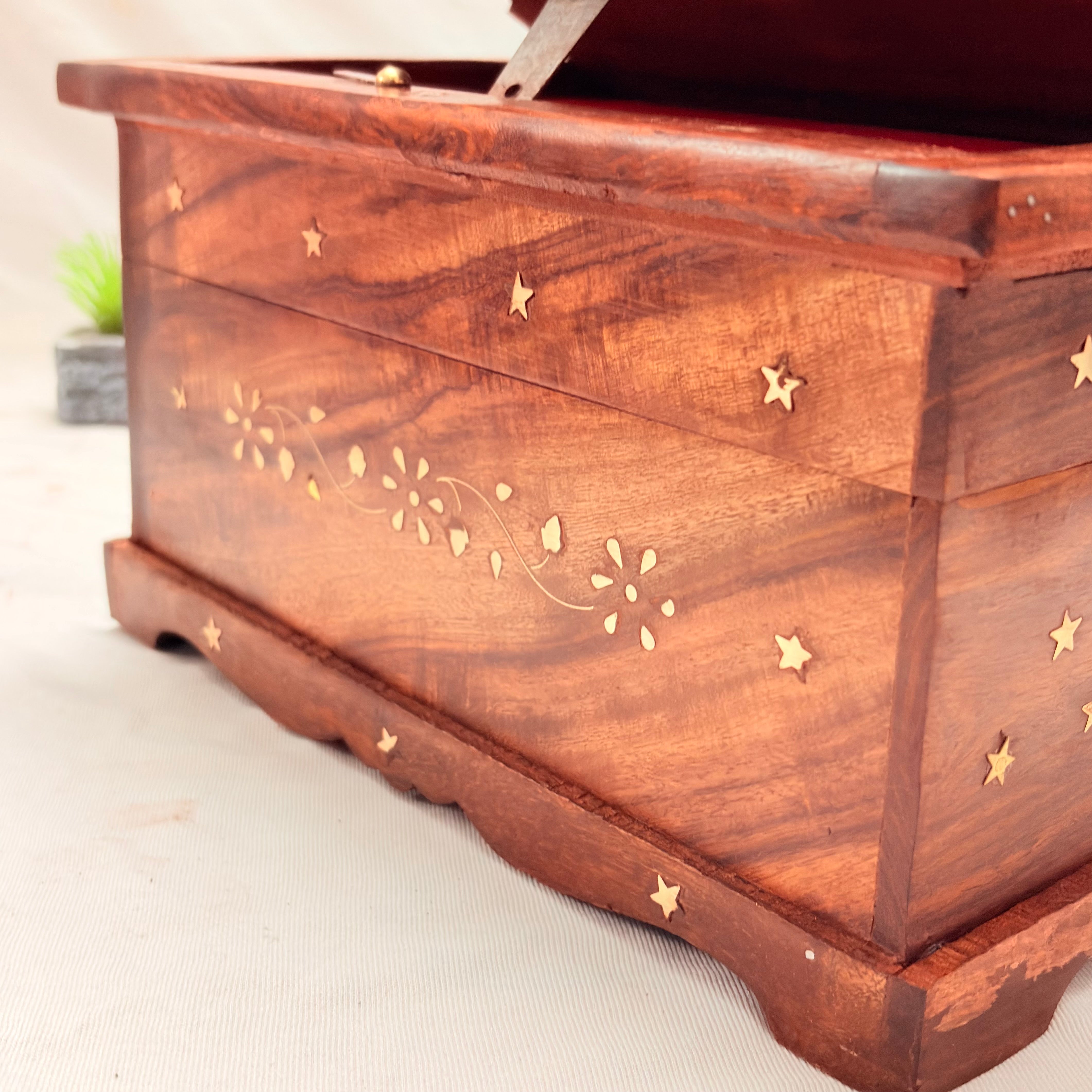 Handcrafted Sheesham Wood Holy Book Box with Brass Inlay 