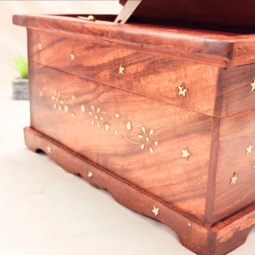 Handcrafted Sheesham Wood Holy Book Box with Brass Inlay 