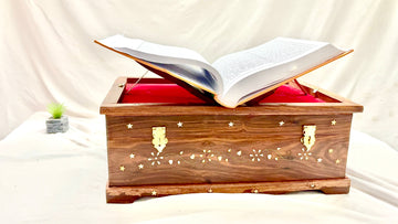 Handcrafted Sheesham Wood Holy Book Box with Brass Inlay – Santarms | Buy Handmade Religious Book Stand Online