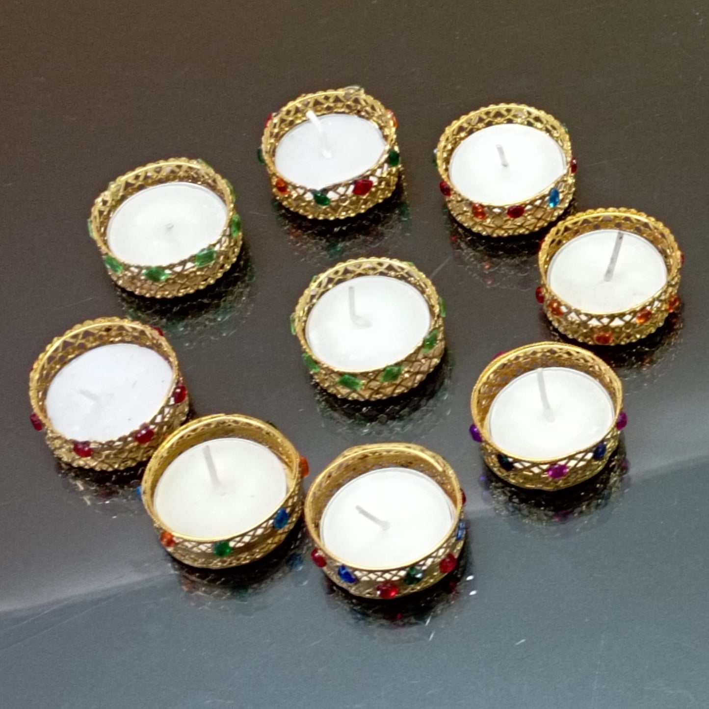 Handcrafted golden-red tealight candles for Diwali & festivals. Eco-friendly, smokeless & elegant. Perfect for gifting & home décor by Santarms.