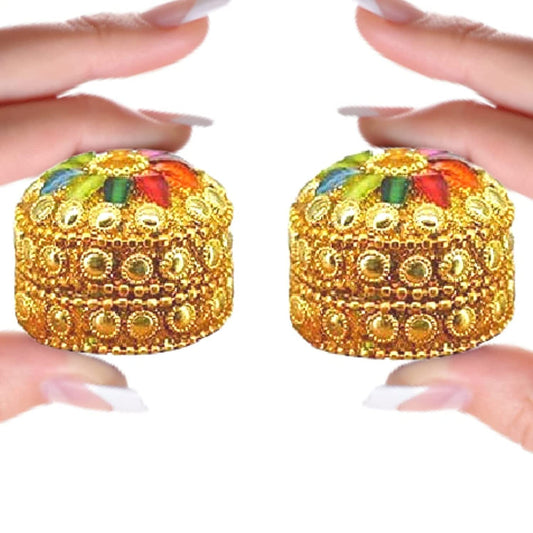Handmade golden sindoor box with moti beadwork – Santarms handicraft