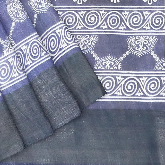 Blue and white patterned fabric with a folded section hira silk santarms
