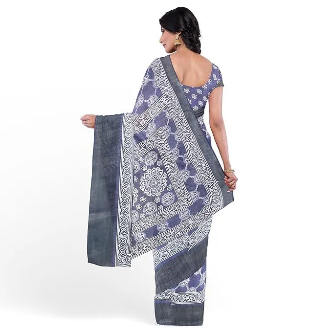 Hira Silk Printed Cotton Saree for Women – Elegant Saree with Unstitched Blouse Piece
