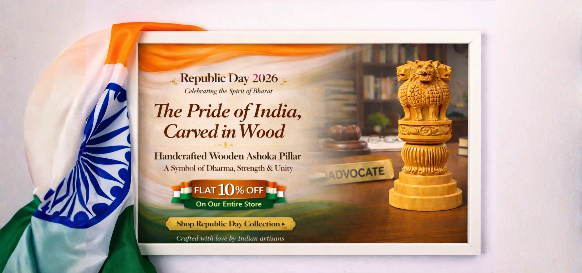 santarms wooden Ashoka Pillar with Republic Day 2026 slider_item_VJb9QN