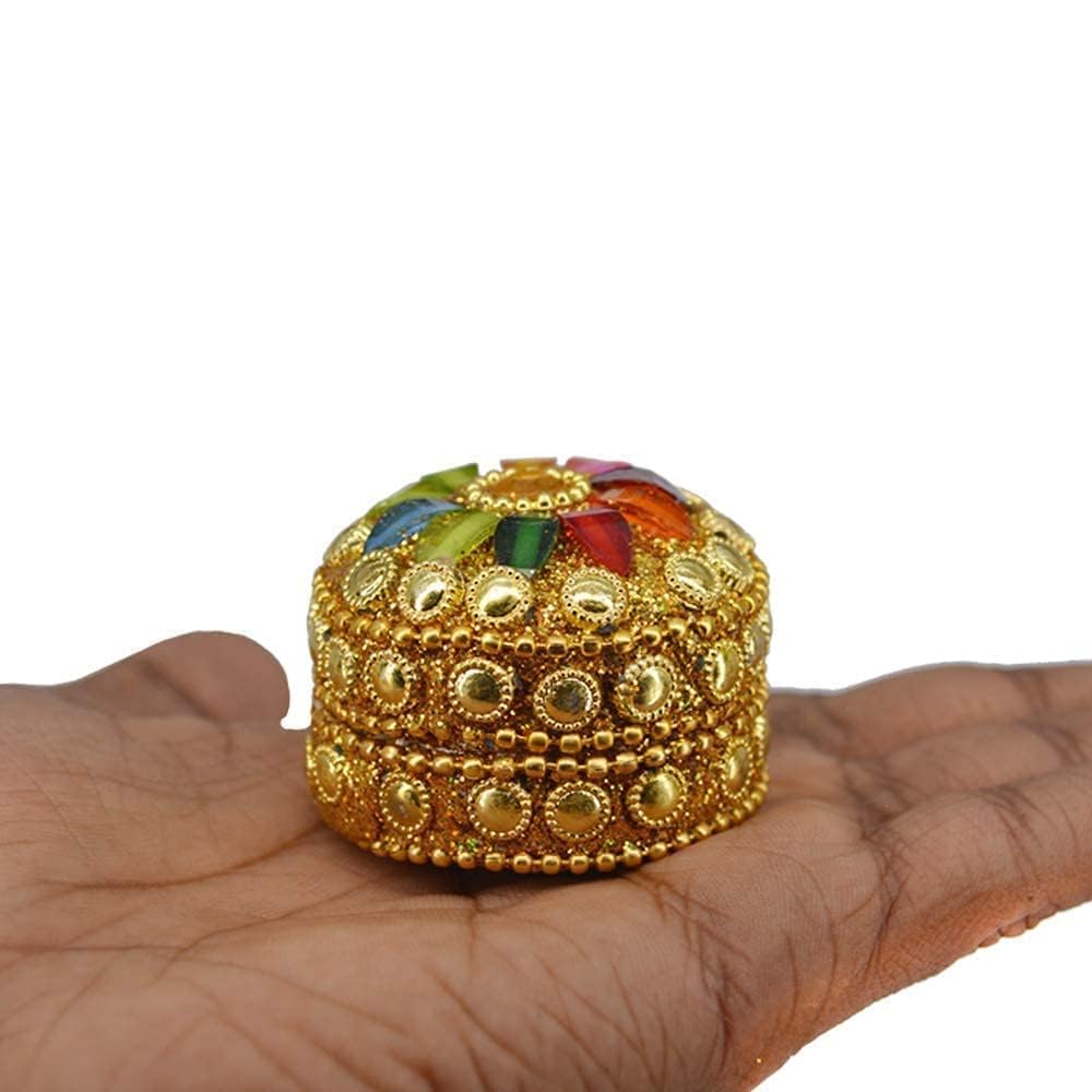 Round aluminium sindoor box with flip top lid – handcrafted