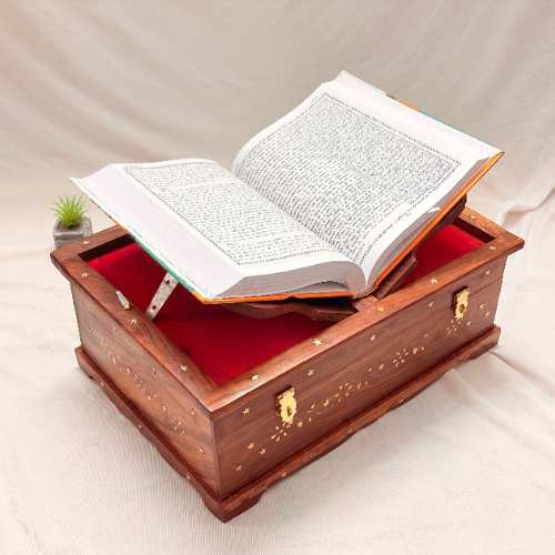 Santarms Handcrafted Sheesham Wood Holy Book Box with Brass Inlay Work