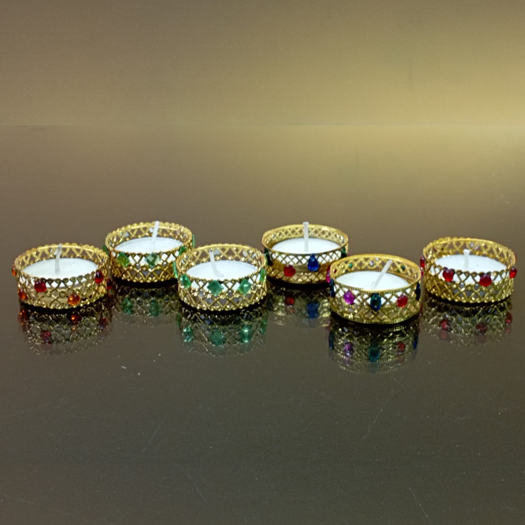 Santarms Handmade Tea Lights Candles – Golden Red Designer Diwali Decor Set