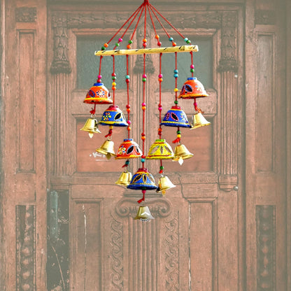 Santarms Handmade Toran Door Hanging for Diwali, New Year, Inauguration, Wedding, and Festival Pooja and Mehendi Decoration with Bells, Cut Design Plastic and Wood Home Décor Showpiece