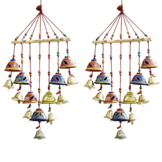 Santarms Handmade Toran Door Hanging for Diwali, New Year, Inauguration, Wedding, and Festival Pooja and Mehendi Decoration with Bells, Cut Design Plastic and Wood Home Décor Showpiece