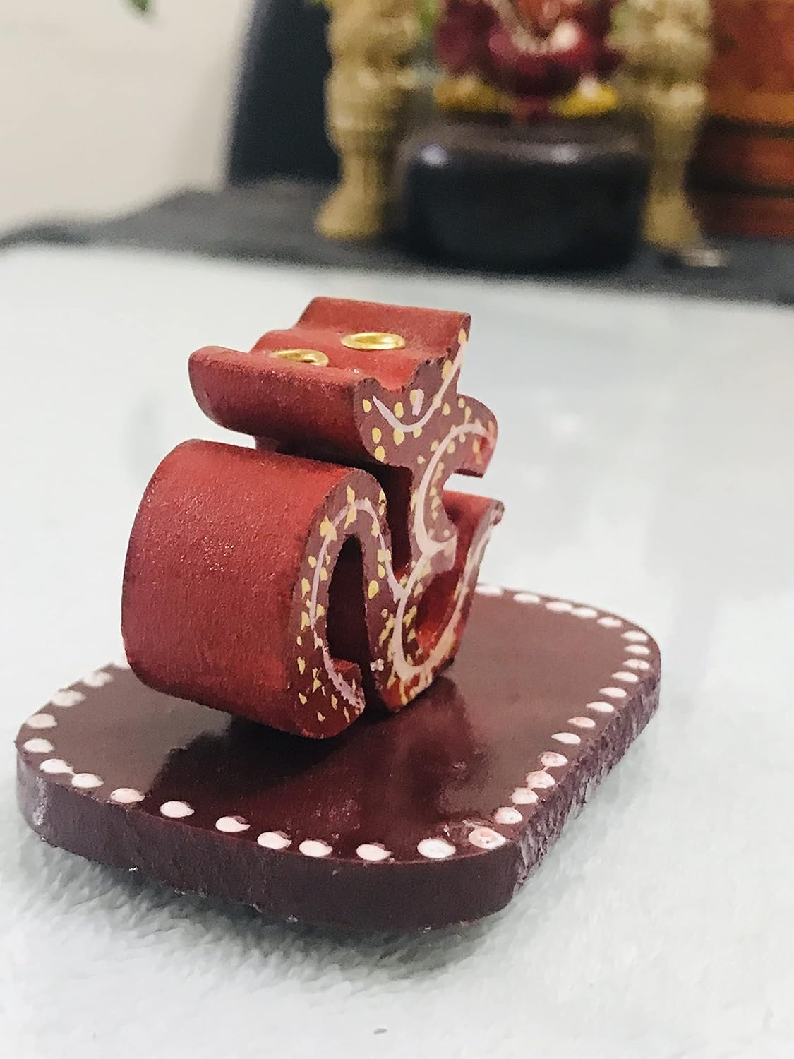 Santarms Om shaped incense holder natural wood finish