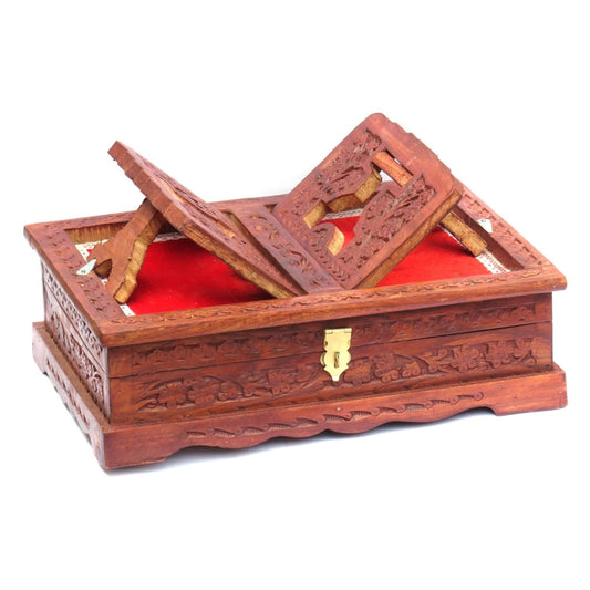 Santarms Wooden Quran Shareef Geeta Quran Box Brown Holy Book Rahel Decor Stand for Reading Quran Guru Granth Sahib Rehal Box| Storage| Holder| Reader| Stand