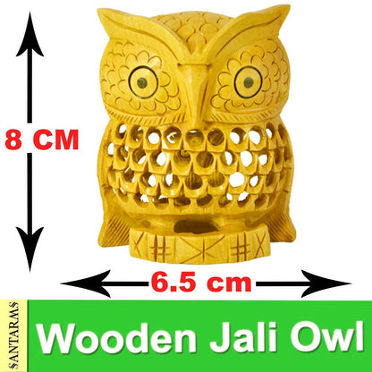 Side view wooden jali owl figurine home décor Santarms