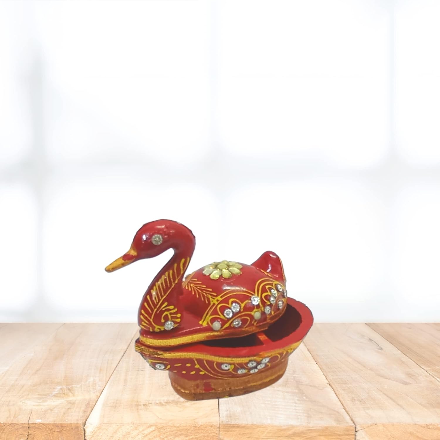 Stainless steel thali with kalash and duck kumkum box