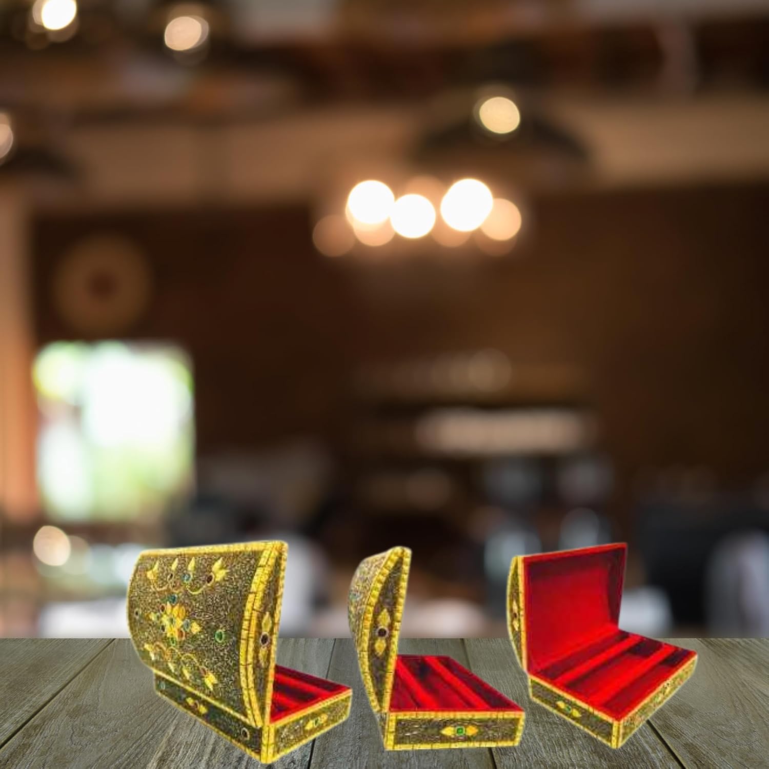 Traditional Golden Bangle Box with Lock and Velvet Interior