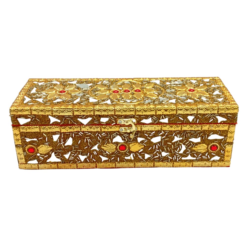 Santarms Golden Beaded Jewellery & Bangle Storage Box with Handle