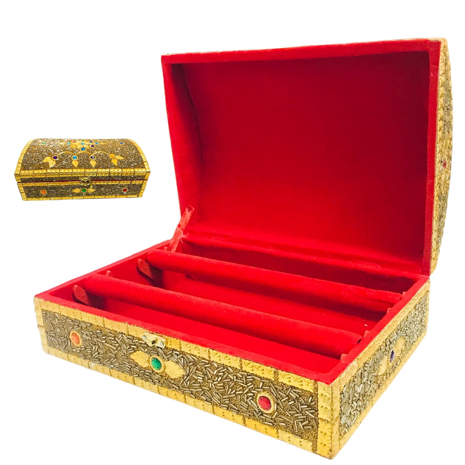 Wooden Bangle Box open view showing ring and earring compartments