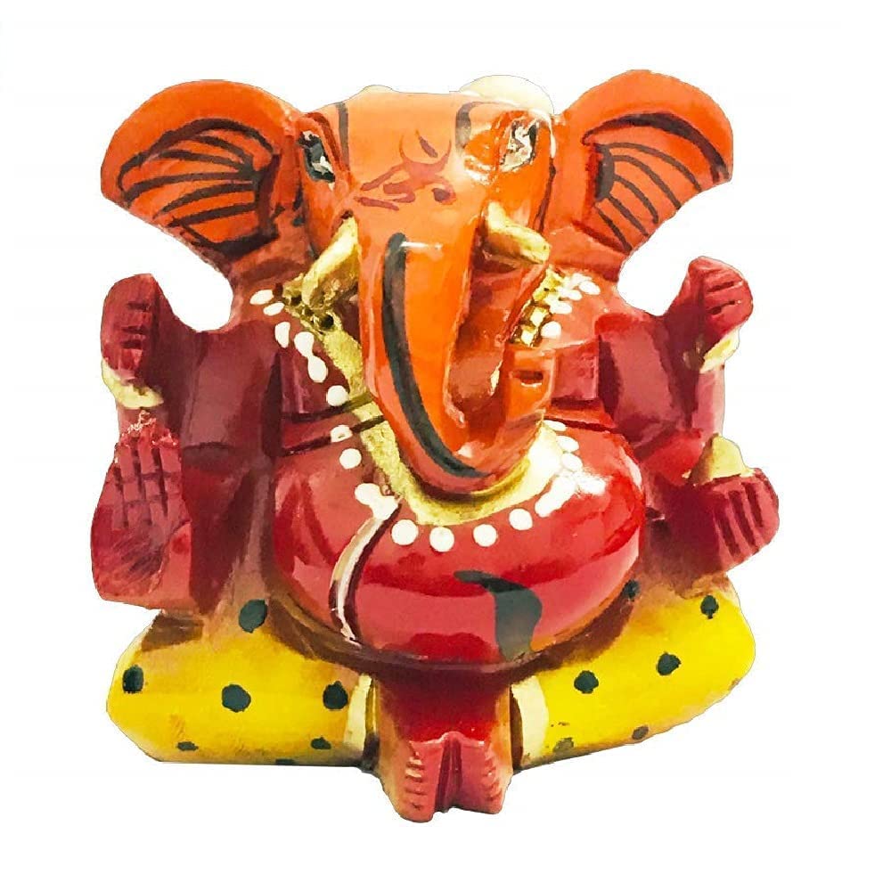 Wooden Ganesha statue with detailed carving