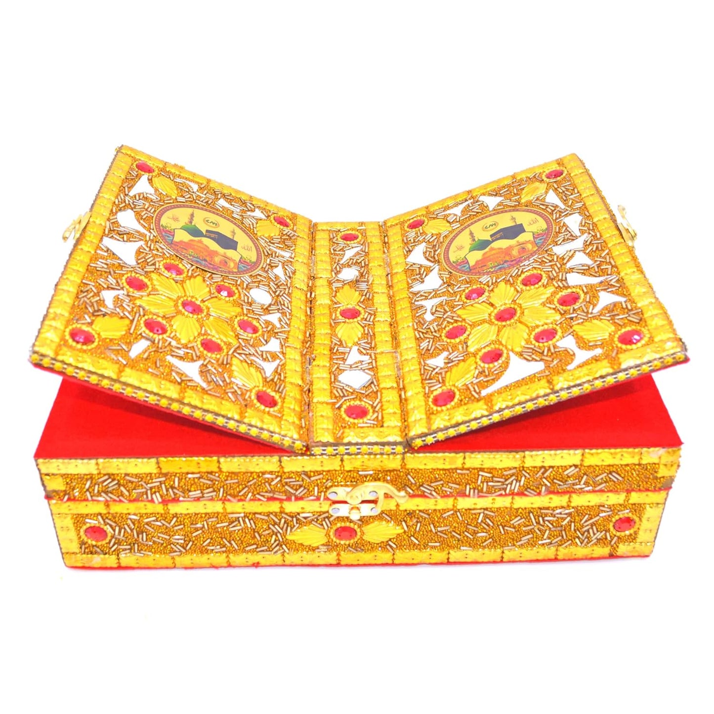 Wooden Quran box displayed on prayer table
