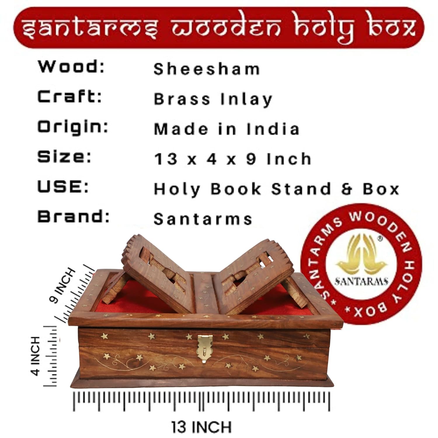 KAAL ENTERPRISES Wooden Rehal Box | Book Storage | Book Holder | Holy Book Reader | Book Stand | Holy Book Stand Box for Quran Ramayan Bible Gita Guru Granth Sahib | Religious Book Box | Foldable Box