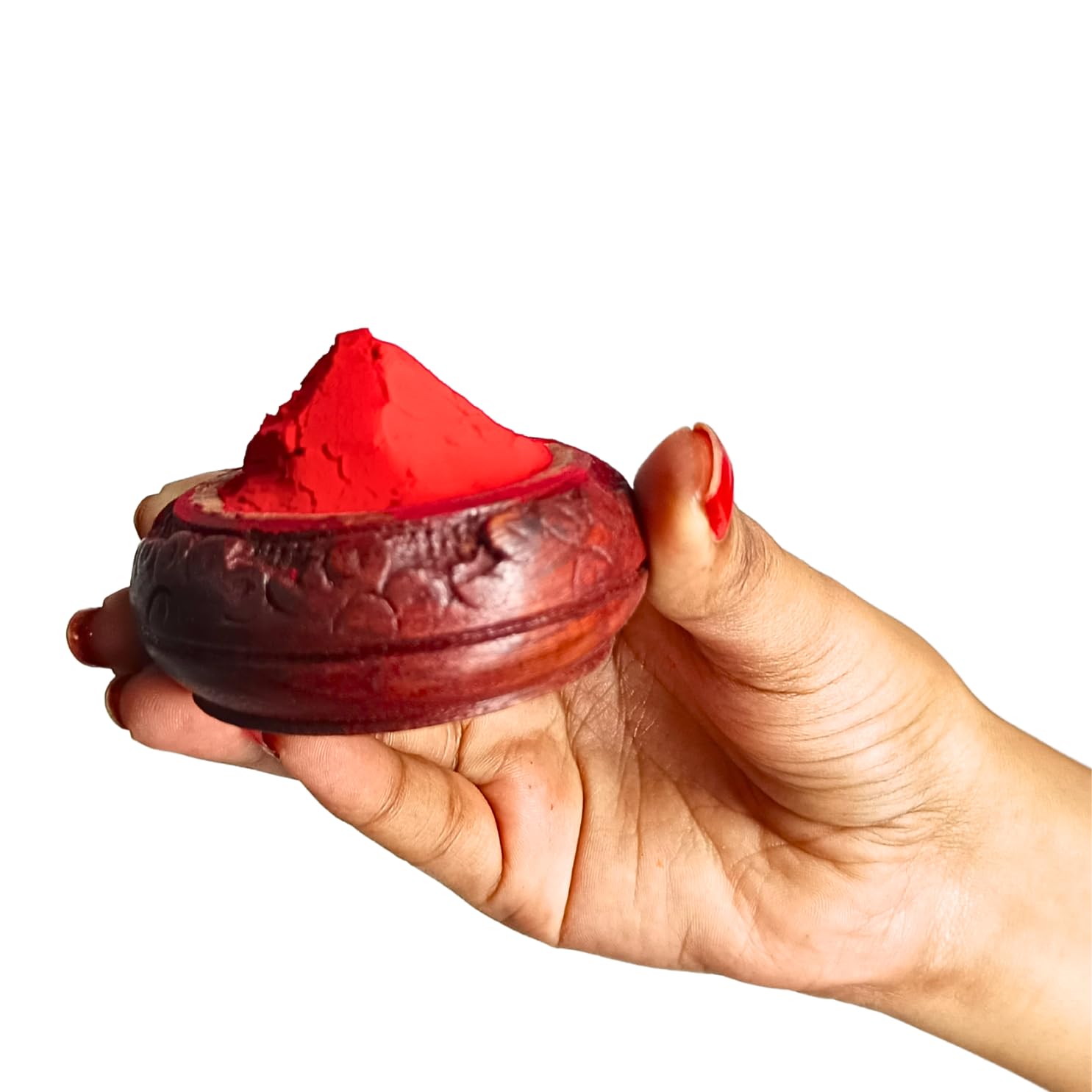 Wooden Sindoor Box open view with free red sindoor sample and stick