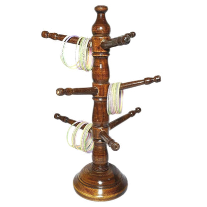 santarms Wooden Carving Bangle Stand | Best for Woman Gift or Jewellery Chudi Churi - Tree Shape Handmade Holder | 9 Rods 40x28x12 Cm