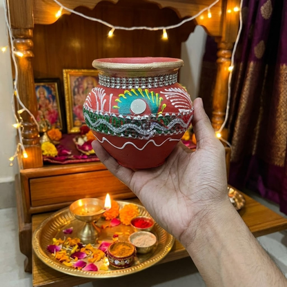 Santarms Small Traditional Govardhan Pooja Matki Decoration Handcrafted Matki | Home Decor for Diwali and Festive Celebrations, 1 Pieces