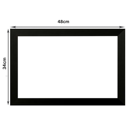 A black rectangular picture frame shown on a white background with dimension arrows and labels indicating 48 cm width and 34 cm height.