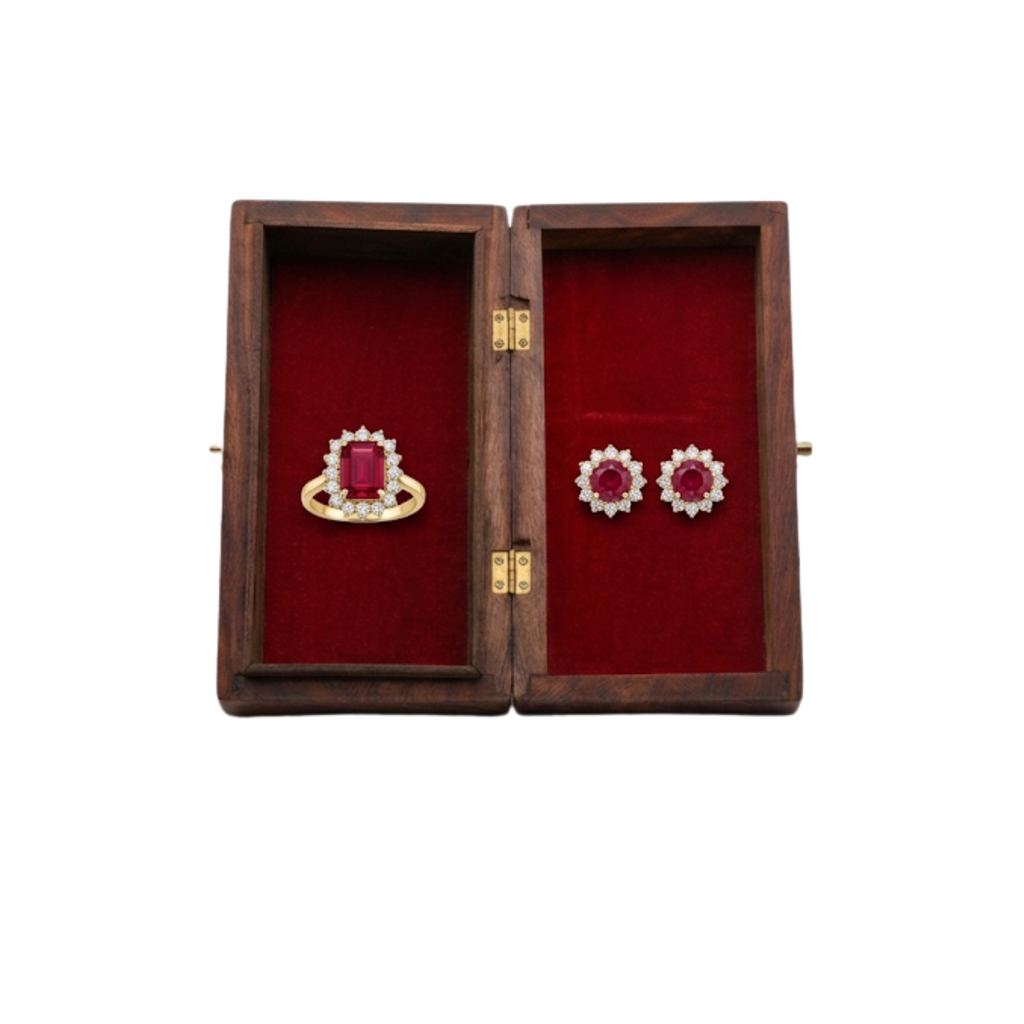 Santarms Handcrafted Carved Wooden Jewelry Box with Red Velvet Lining
