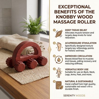 Santarms Wooden Handheld Massage Roller | 6-Wheel Acupressure Tool for Body & Back