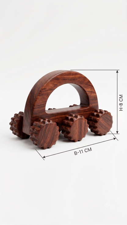 Santarms Wooden Handheld Massage Roller | 6-Wheel Acupressure Tool for Body & Back