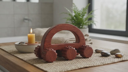 Santarms Wooden Handheld Massage Roller | 6-Wheel Acupressure Tool for Body & Back