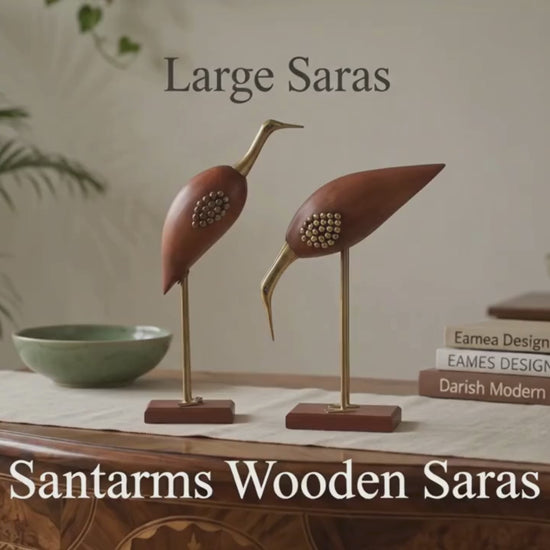 A love-themed promotional video showcasing a pair of handcrafted Santarms Sheesham wood and brass Saras crane sculptures.Symbol of faithful love' and 'Perfect for Anniversary, New Year'.