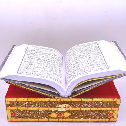santarms Wooden Quran Box with holy Quran Book rehal Books Stand fordable | rihal for Book Reading | Gift eid Ramadan Kareem (Golden)