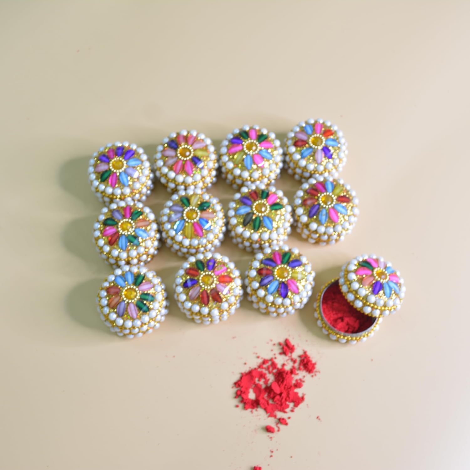 santarms kumkum sindoor Box handicrafts Fancy Stylish singhora shringar Box kumkum dabbi sindoor dabbi sindur dani with Tilak Stick (Set of 12)