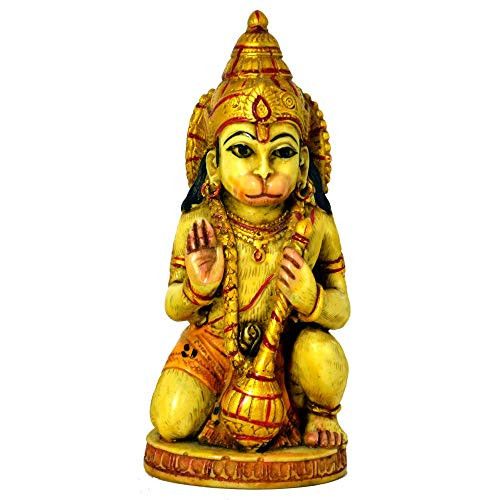 santarms Marble Hanuman Idol | Pooja Accessories (14 cm) Multicolour - Hinduism Religious Antique Art - Home Decorative, Temple, showrooms, Office, puja ghar, Gift Item (Brown Colour)