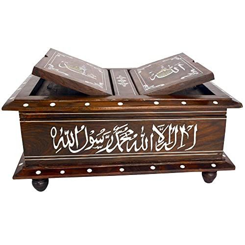 Santarms Handmade Quran Box Fordable Wooden Rehal Holy Books Stand Quran Box Stand | Rihal Stand For Quran Quran Box For Bride Or Bridal | Books Stand | Quran Sharif Box - With Small Jewellery Box