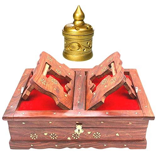 Santarms handmade quran box fordable wooden rehal holy books stand quran box stand with kumkum box | book stand for reading | rihal stand for quran | holy book stand for reading stand |
