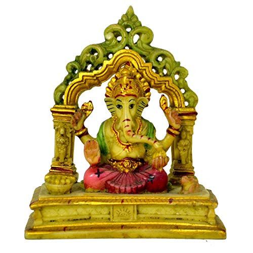 santarms Marble Ganesh Sitting in Temple (11 cm) Multicolour -Showpiece for Table top- Home, Temple -fine Handmade-Idol Lord Ganesha (ganapathi, Ganesh)- Best for Gifting