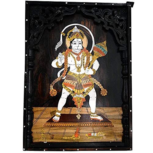 Santarms Handcrafted Veer Hanuman ji Rosewood Wall Painting