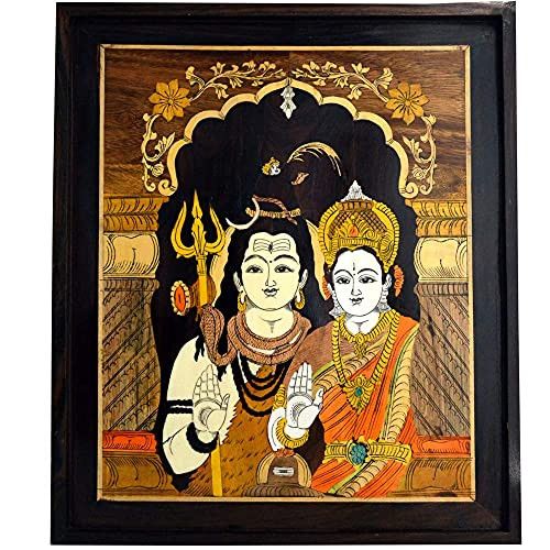Santarms Lord Shiva and Parvati Wood Handmade Wall Hanging