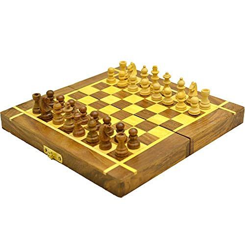 Santarms Handmade Chess Game Board Set (31x15x4) cm [Brown Colour]-Chess Board Made of Rosewood- Stress Booster-grahpravesham Item-grah pravesh Gift-Best for Gifting